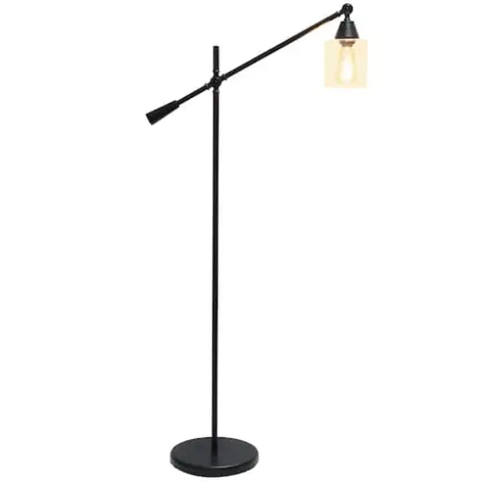 Lalia Home 4.6ft. Swing Arm Floor Lamp with Glass Cylindrical Shade Matte Black {3}