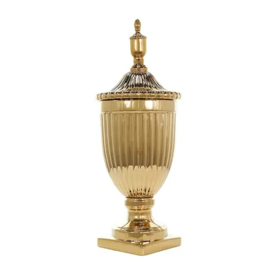 31.5" Gold Ceramic Decorative Jars with Grooves {1}
