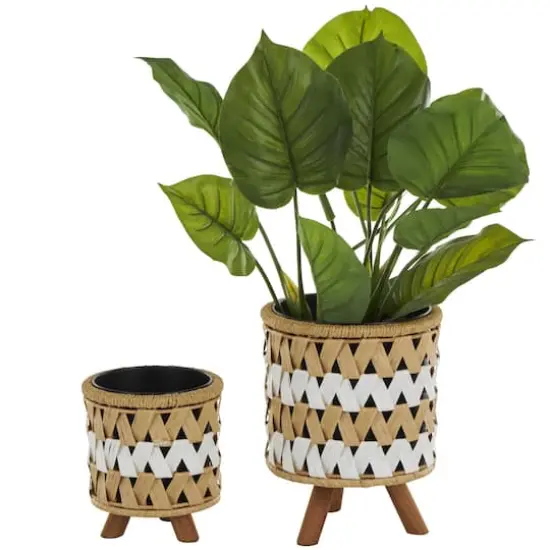 Brown Jute Rope Geometric Woven Chevron Planter Set {4}