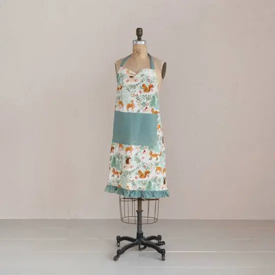 Hello Honey&reg; Multicolor Cotton Printed Apron with Woodland Flora & Fauna Pattern, Pockets & Ruffle {3}