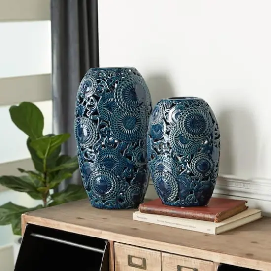Blue Stoneware Eclectic Vase Set {6}