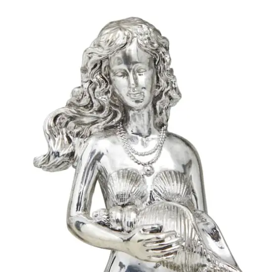 Set of 2 Silver Polystone Coastal Sculptures, 11" x 4" x 6" {6}