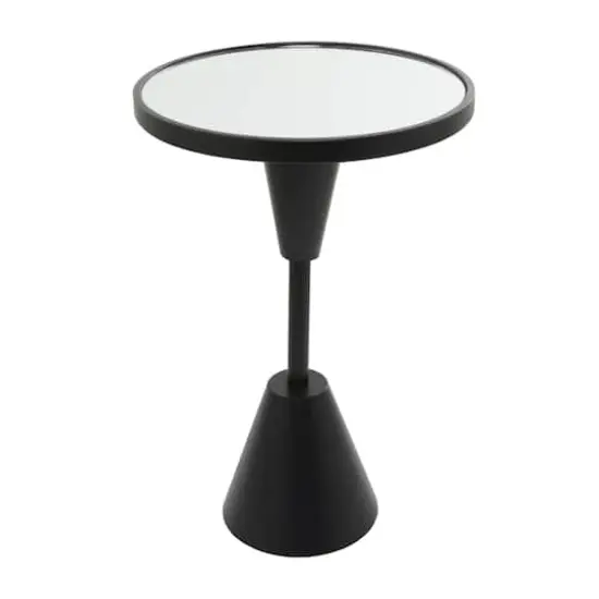 Black Metal Pedestal Base Accent Table with Mirrored Glass Top 16" x 16" x 24" {3}