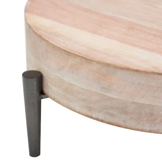 13" Cream Mango Wood Tray with Black Metal Leg {4}