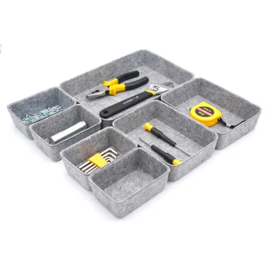 Welaxy Felt 7 Piece Drawer Organizer Tray Set Gray {1}