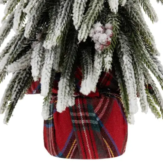 14" Unlit Mini Flocked Downswept Pine with Berries Artificial Christmas Tree {6}