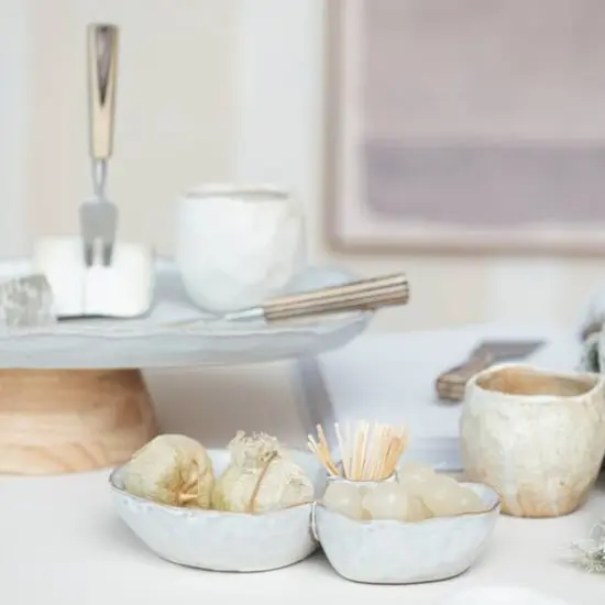 Hello Honey&reg; 8" White Tri-Section Stoneware Dish {6}