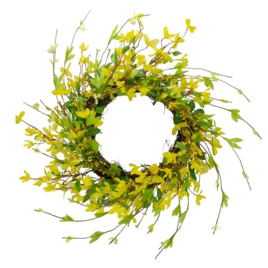 20" Yellow Forsythia & Leaves Artificial Spring Floral Wreath {1}
