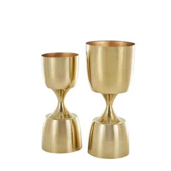 Gold Hourglass Shaped Metal Planter Set with Elevated Base {4}