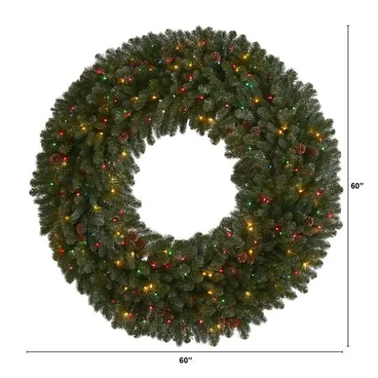 5ft. Pre-Lit Flocked Pine & Pinecone Artificial Christmas Wreath {5}
