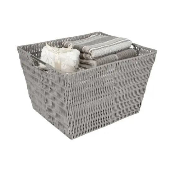 Simplify Large Gray Rattan Storage Tote Basket {3}