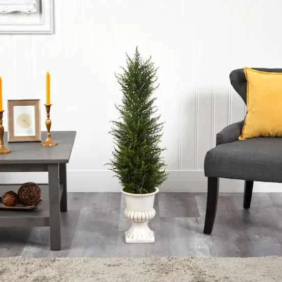 3ft. Cypress UV Resistant Artificial Tree in White Urn {4}