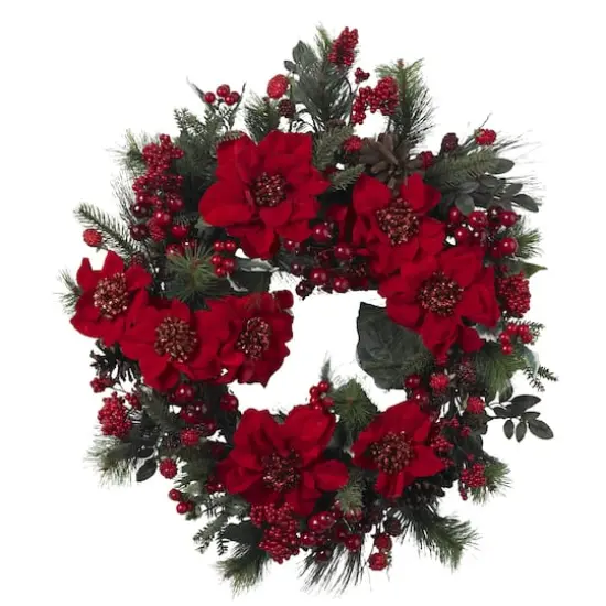 24" Red Poinsettia & Berry Wreath {3}