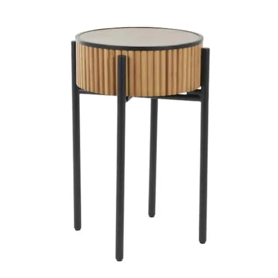 26.5" Brown Wood Handmade Slatted Side End Accent Table with Black Legs {4}