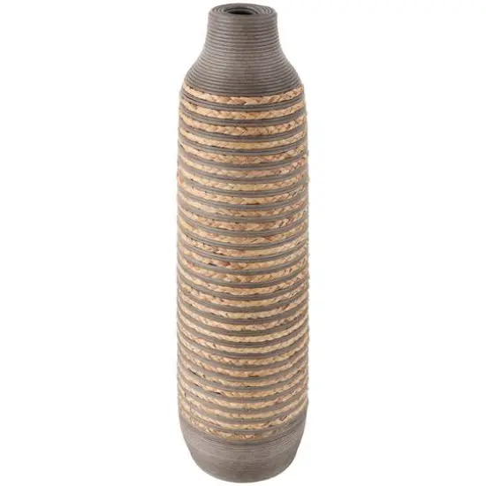 32" Brown Seagrass Handmade Braided Vase with Layered Gray Paneling {1}