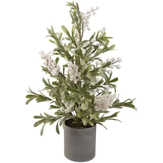 24" Potted Green and White Berry Christmas Artificial Plant with Glitter Frost {1}