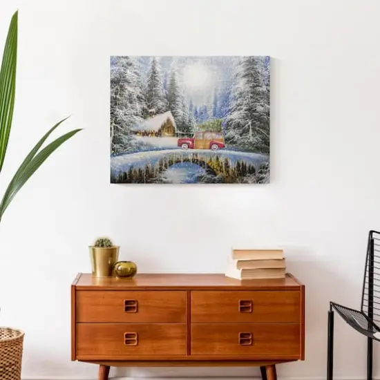 Snowy Christmas Landscape Canvas Wall Art {3}