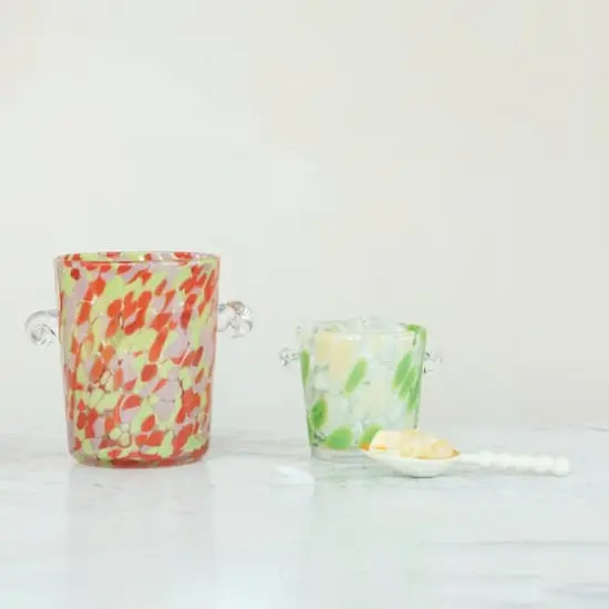 Hello Honey 32-Ounce Confetti Glass Ice Bucket with Handles, Yellow and Green {3}