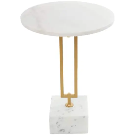 White Marble Geometric Accent Table with Gold Metal Rectangular Stand {3}