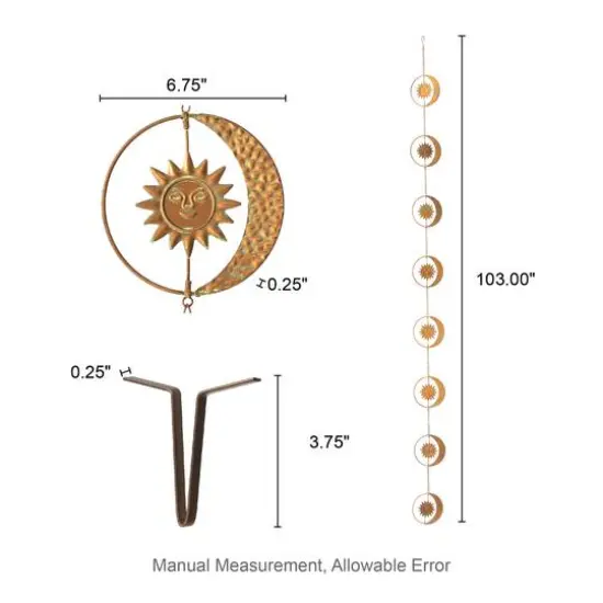 Glitzhome&reg; 8.5ft. Faux Copper Patina Finish Sun & Moon Rain Chain {9}