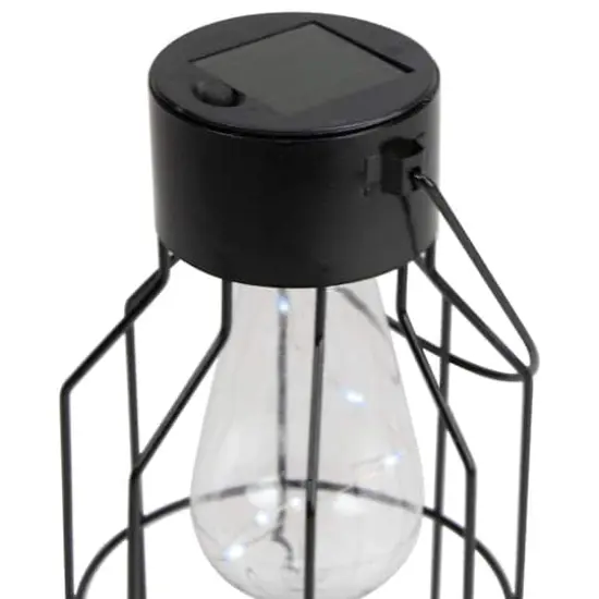 9.5" Black Outdoor Hanging Geometric Solar Lantern with Handle {3}
