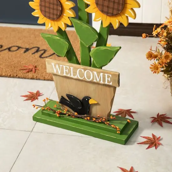 Glitzhome&reg; 29" Fall Wood Sunflowers Porch D&eacute;cor {6}