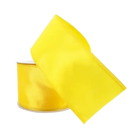 2.5" x 10yd. Satin Wired Ribbon by Celebrate It® Specialty Bright Yellow {4}