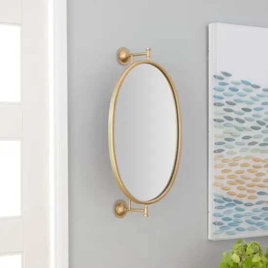 29" Oval Wood Wall Mirror Gold {3}