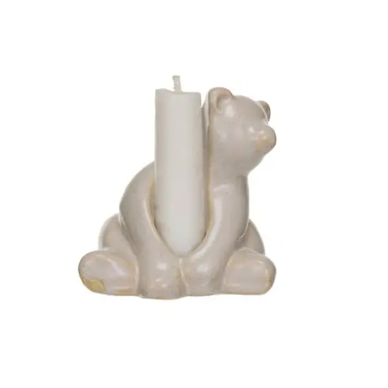 Hello Honey® 3.25" White Stoneware Bear Taper Candleholder with Reactive Glaze {4}