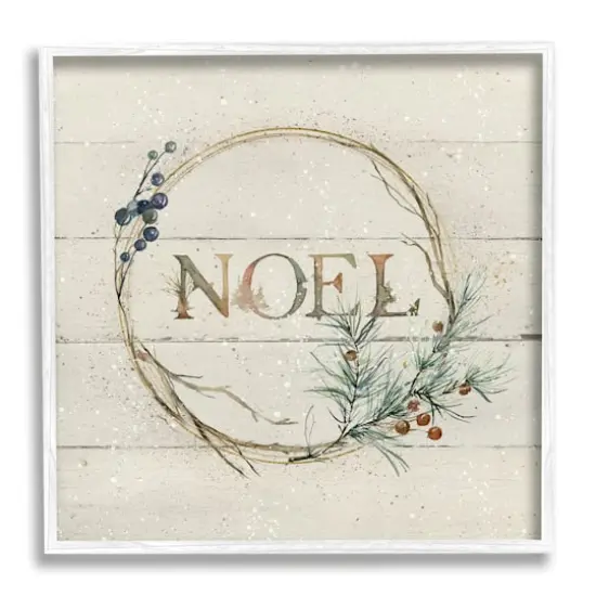 Stupell Industries Noel Holiday Botanical Wreath Framed Giclee Art White {1}