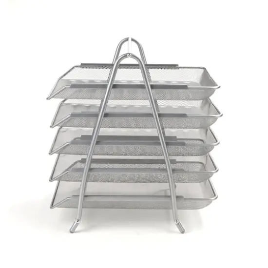 Mind Reader Desk Organizer with 5 Sliding Trays Silver {6}
