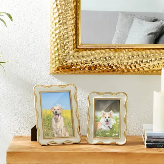 Glitzhome&reg; Vintage White with Gold Wavy Edge Tabletop Picture Frame Set {3}