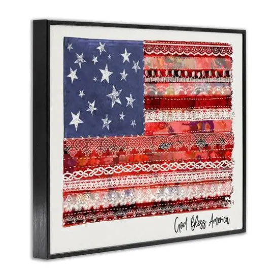 Stupell Industries God Bless America Phrase Macrame Pattern Flag Framed Giclee Art Black {4}