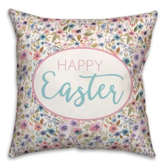 Happy Easter Floral Pattern Throw Pillow {1}