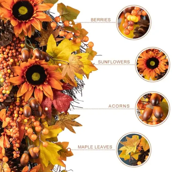 Glitzhome&reg; 27" Fall Sunflower, Maple Leaf & Berry Swag {7}