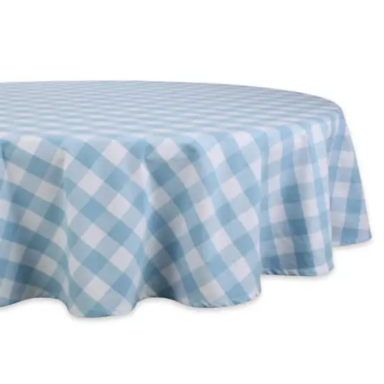 DII&reg; 70" Round Light Blue Buffalo Check Tablecloth {1}