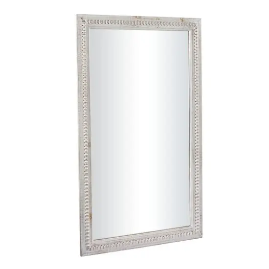 White Wood Carved Beaded Wall Mirror 28" x 1" x 48" {3}