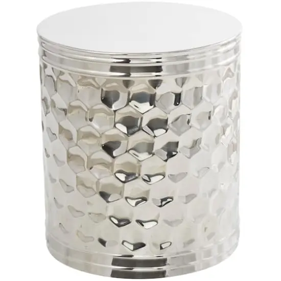 18" Silver Stainless Steel Drum Geometric Accent Table {5}