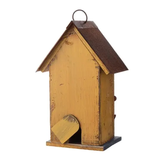 Glitzhome&reg; Distressed Wooden Birdhouse with Flower {9}