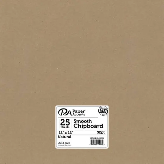 PA Paper&trade; Accents Natural 12" x 12" 52pt. Heavy Chipboard, 25 Sheets {1}