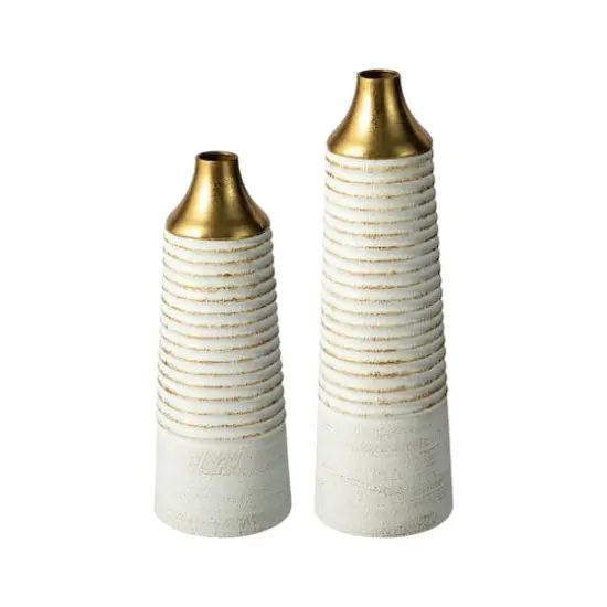 Glitzhome&reg; Modern White & Gold Striped Metal Floor Vases Set {1}