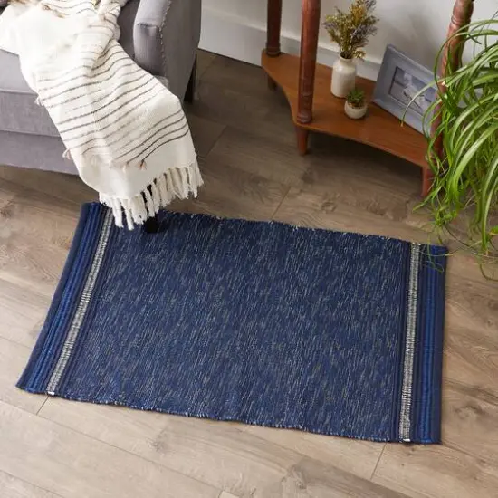 DII&reg; Modern Stripe Variegated Handwoven Recycled Yarn Rug, 2ft. x 3ft. Nautical Blue {6}