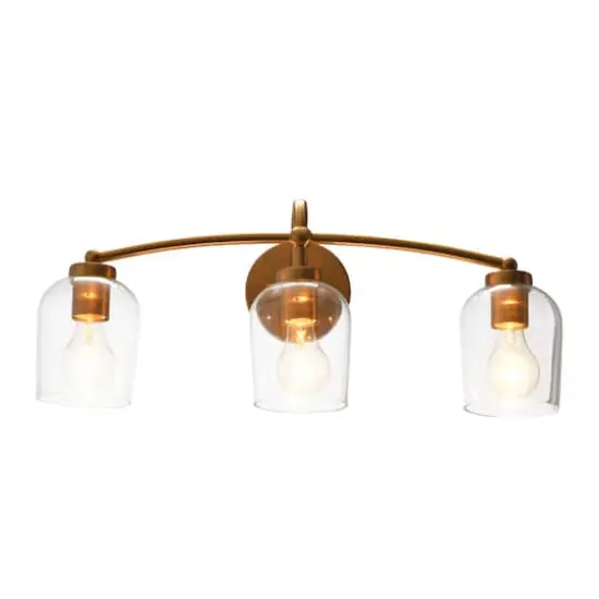 Hello Honey&reg; Robert Stevenson Lighting Adrian Metal & Clear Glass 3-Light Vanity Brushed Gold {3}