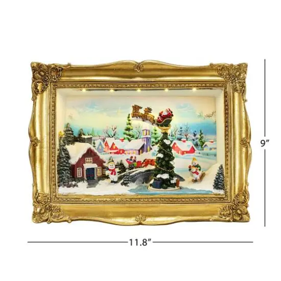 90th Anniversary Collection 9" Animated & Musical LED Gold Frame Village Shadow Box {4}
