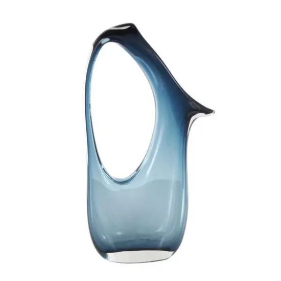Blue Abstract Glass Vase with Cutout Handle & Elongated Opening Ombre Blue {10}