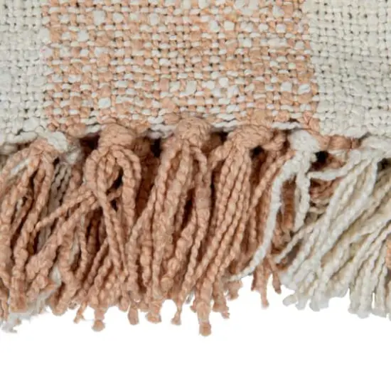 Hello Honey® Blush & Cream Plaid Hand-Woven Cotton Throw with Fringe {4}