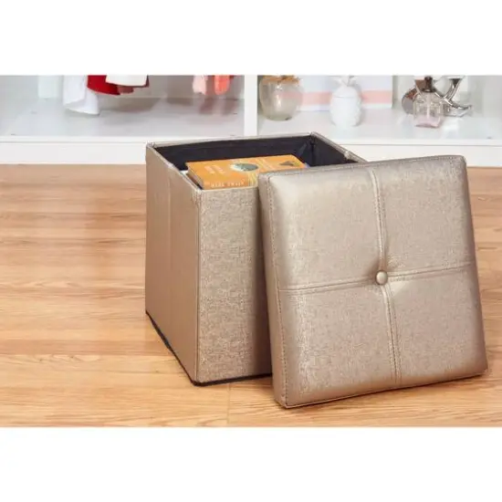 Simplify Metallic Faux Leather Folding Storage Ottoman Cube Bronze {6}