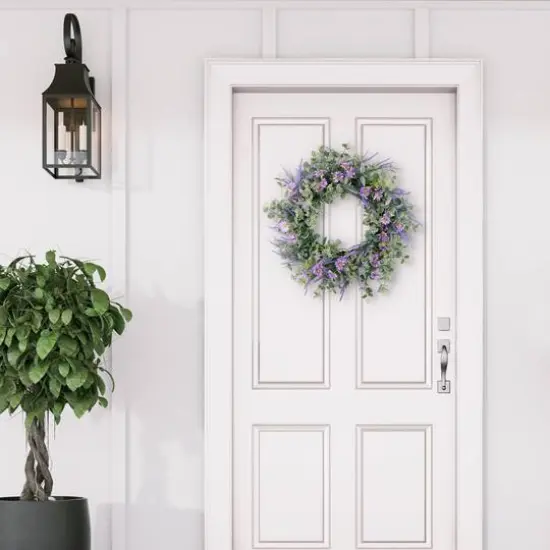 24" Purple Spring Daisy, Lavender & Eucalyptus Floral Wreath {6}