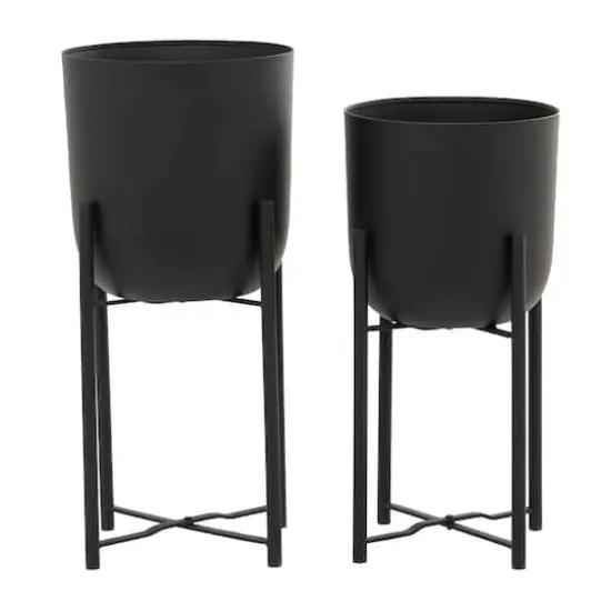CosmoLiving by Cosmopolitan Black Metal Planter with Removable Stand Set, 22" & 20" {5}