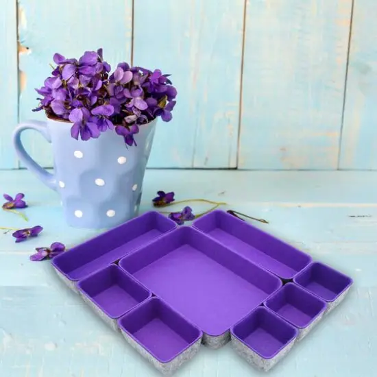 Welaxy Felt 8 Piece Drawer Organizer Tray Set Purple {7}